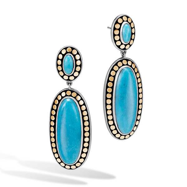 John Hardy Gold & Silver Turquoise Drop Dot Earrings