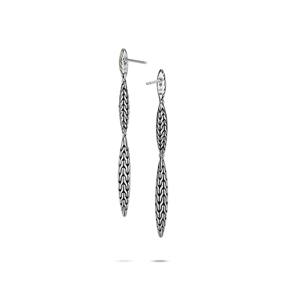 John Hardy Classic Chain Spear Gold and Silver Drop Earrings back view