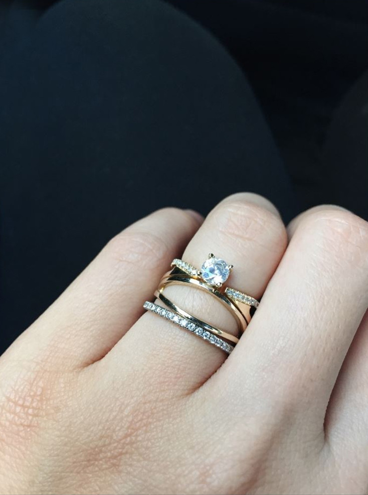 KATKIM Floating Diamond Double Band Engagement Ring Setting on Model