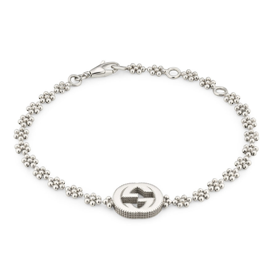Gucci Silver Station Flower Chain Interlocking G Bracelet