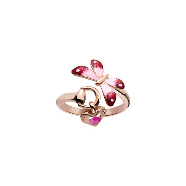 Gucci Flora Enamel & Ruby Pink Gold Ring 