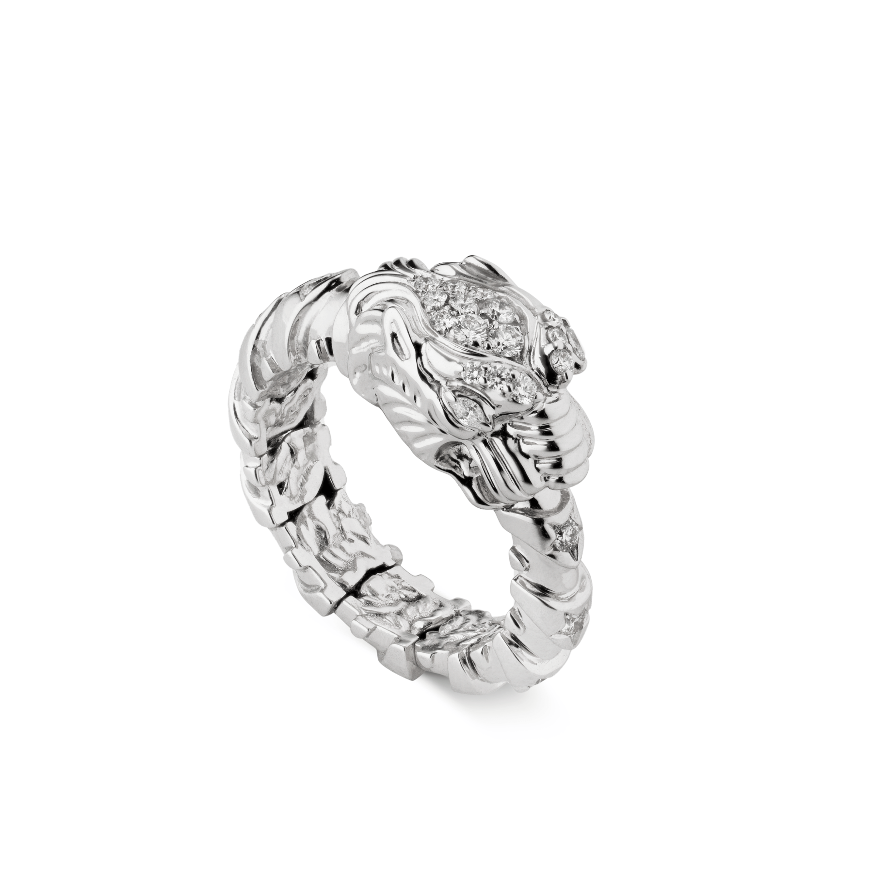 Gucci Dionysus 18K White Gold Ring with Pavé Diamonds