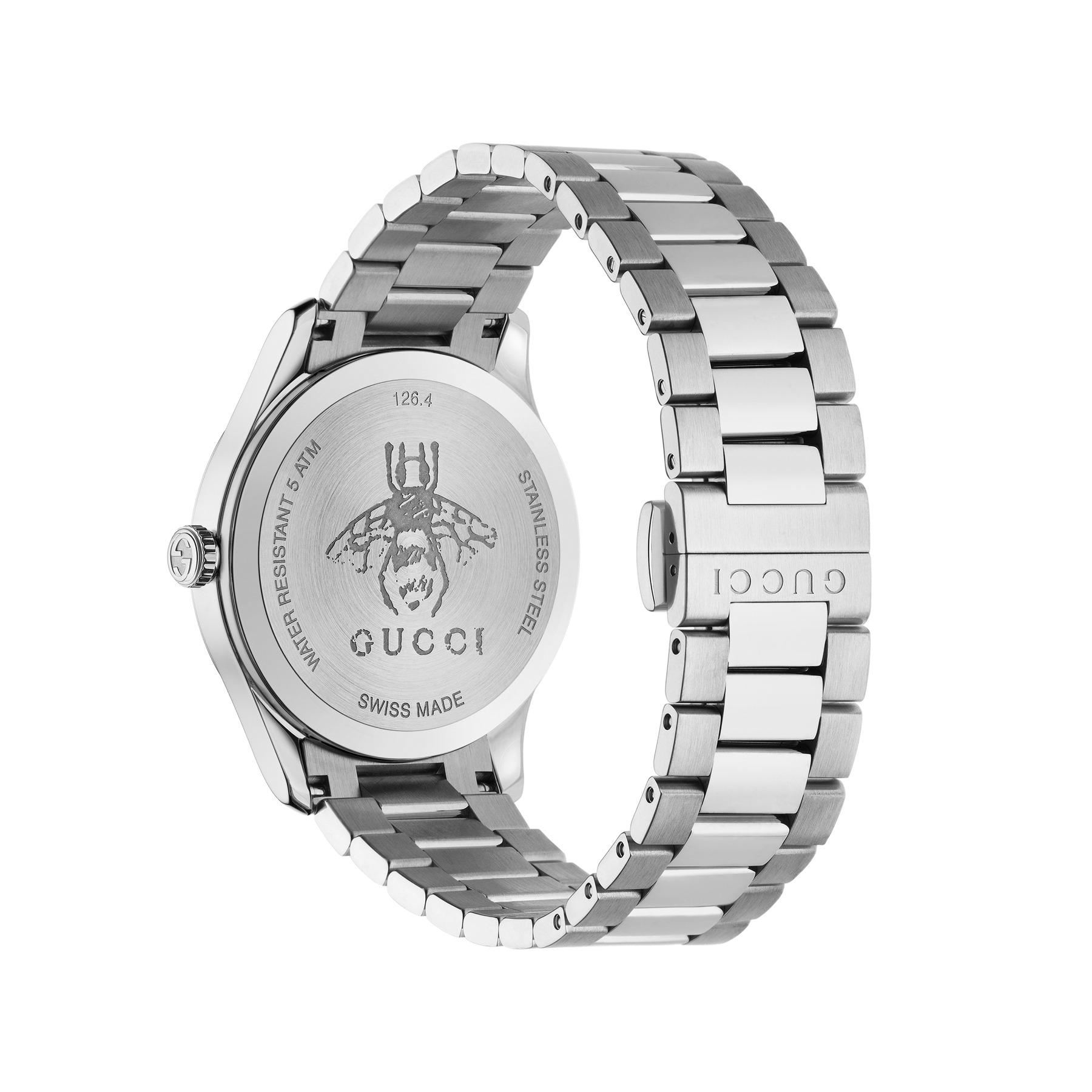 Gucci 38mm G-Timeless Iconic Black and Steel Bee Watch back view