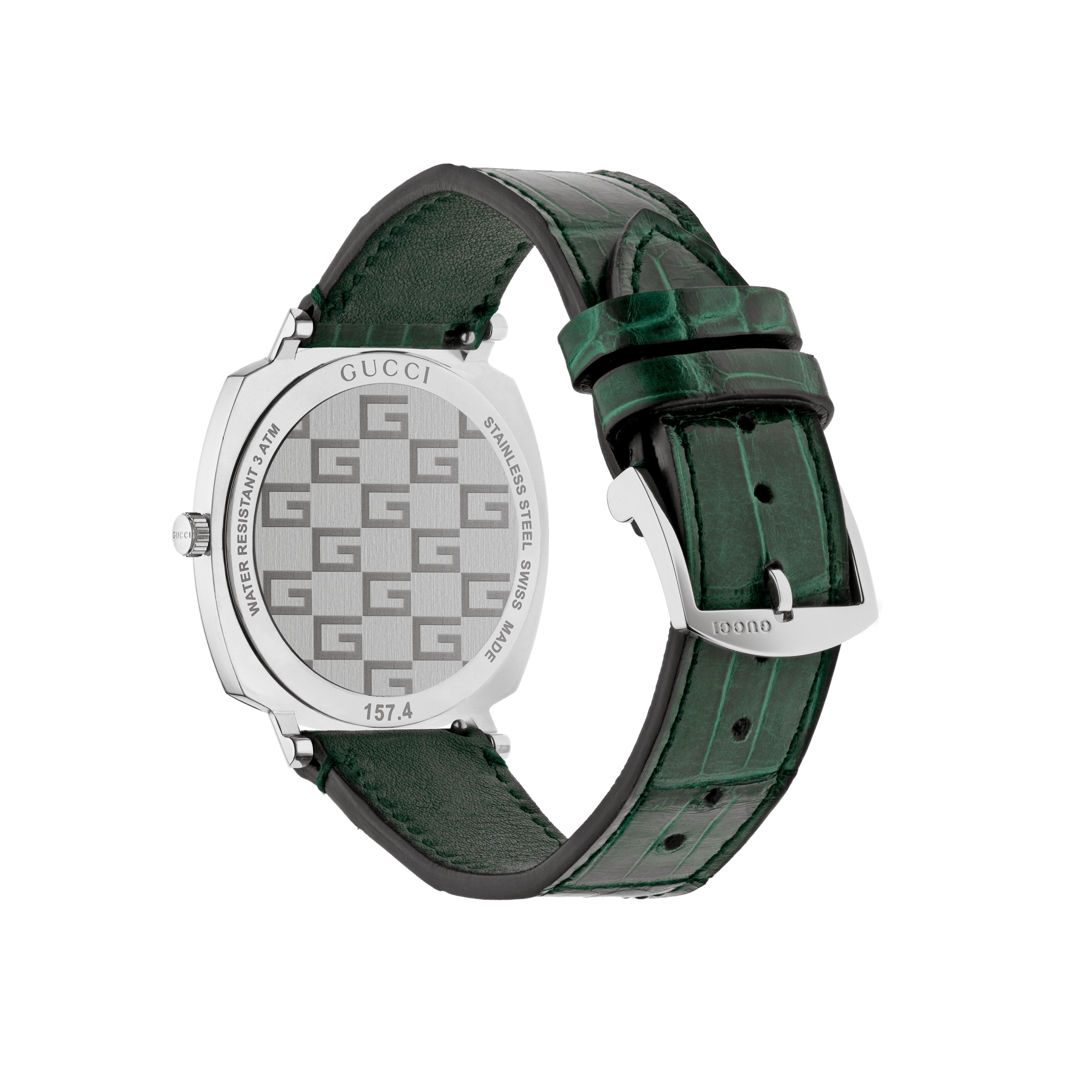 Gucci Grip 35mm Steel and Green Alligator Watch back view