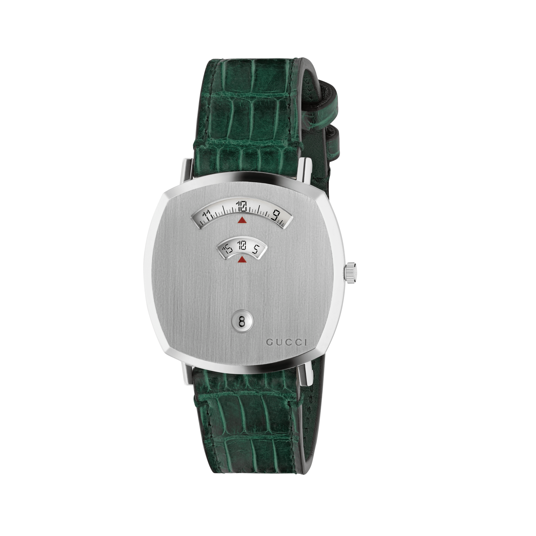 Gucci Grip 38mm Steel and Green Alligator Watch front view