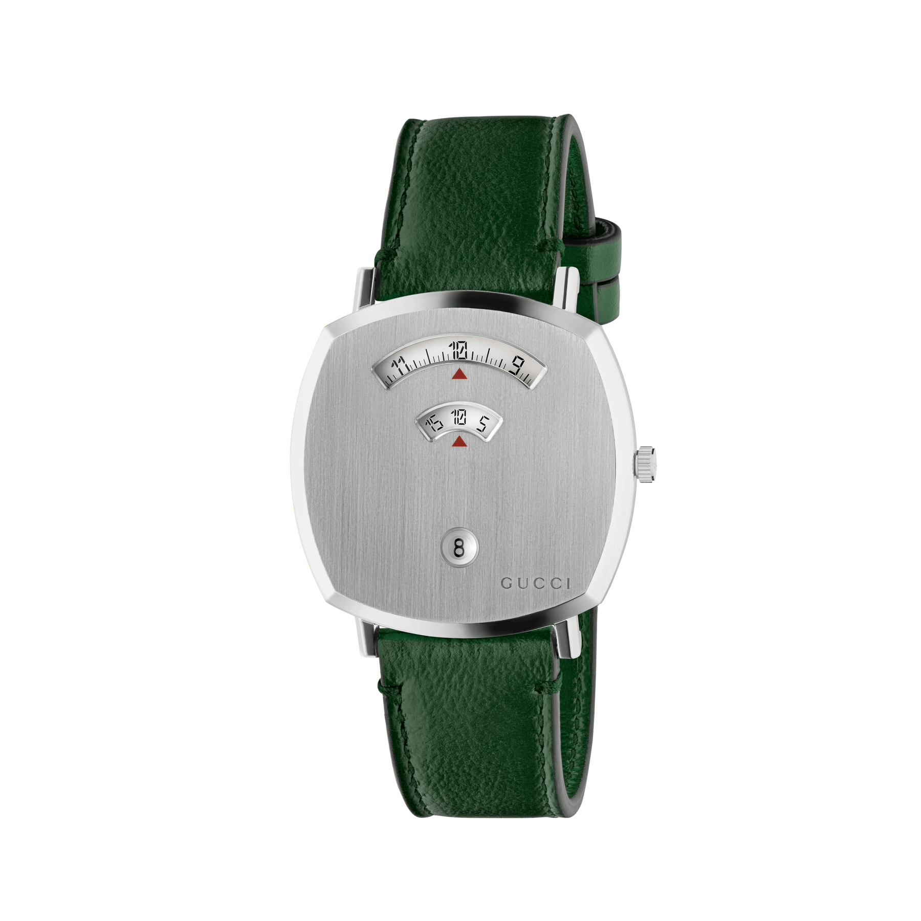 Gucci Grip 35mm Steel and Green Leather Watch front view