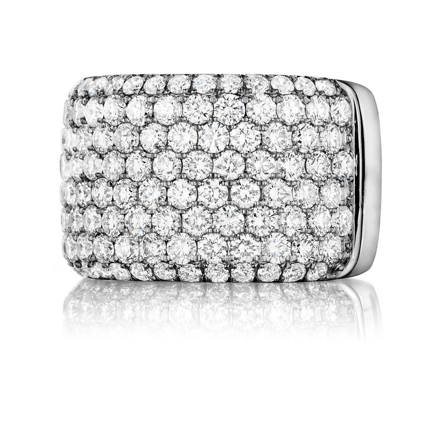 Henri Daussi White Gold Row Diamond Wide Band R20 Ring Top View