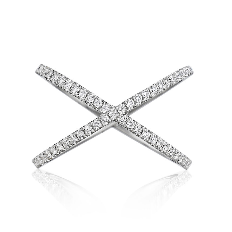 Henri Daussi White Gold Criss Cross Diamond R38-1 Ring Top View