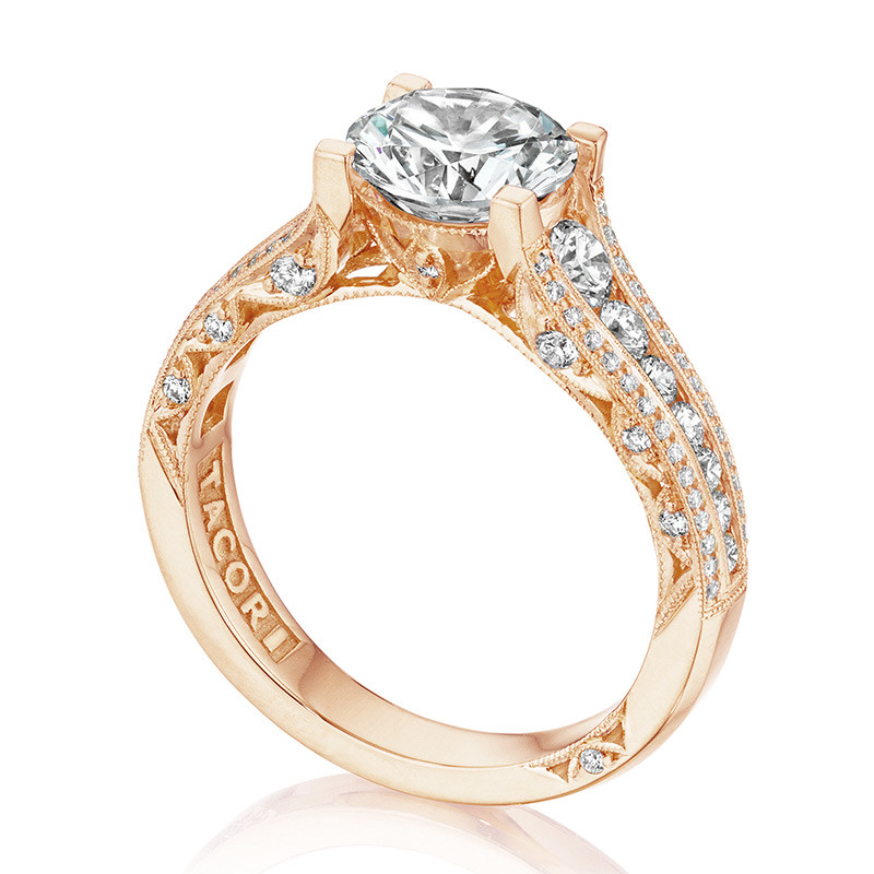 Tacori HT2513RD65-12X-PK Rose Gold Channel Set Engagement Classic Crescent Ring Angle View