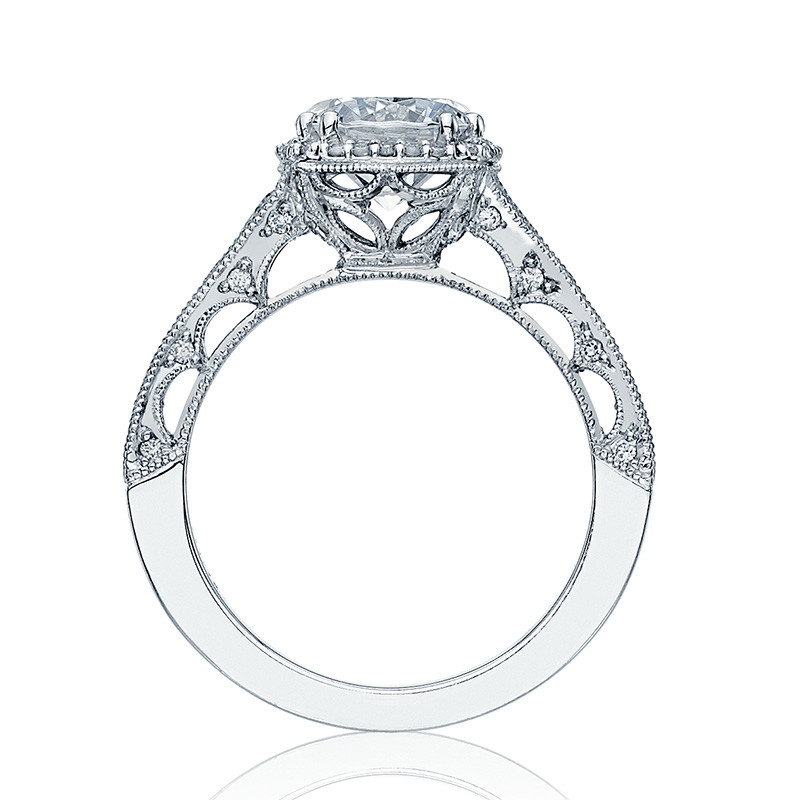 Tacori HT2515RD65-12X Tapered White Gold Engagement Reverse Crescent Ring Edge View