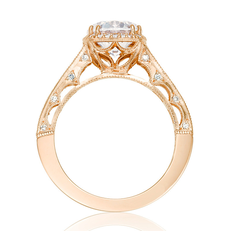 Tacori HT2515RD55-12X Tapered Rose Gold Engagement Reverse Crescent Ring Edge View