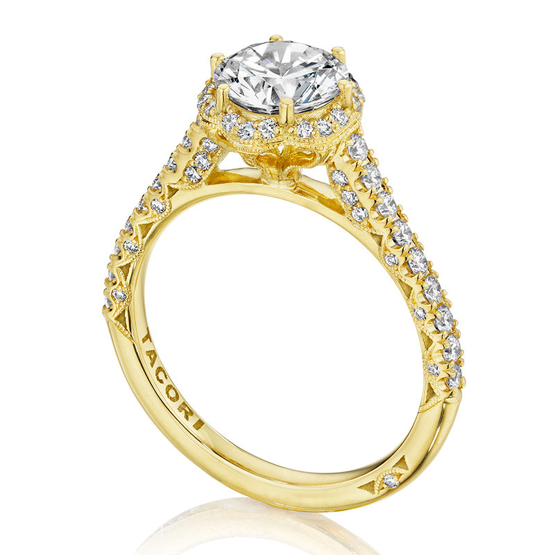 Tacori HT2547RD65 Bloom Yellow Gold Engagement Petite Crescent Setting Angle View