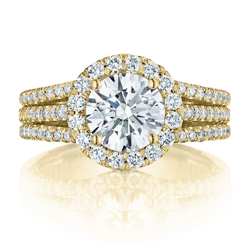 Tacori HT2551RD75 Triple Row Yellow Gold Engagement Petite Crescent Setting Top View