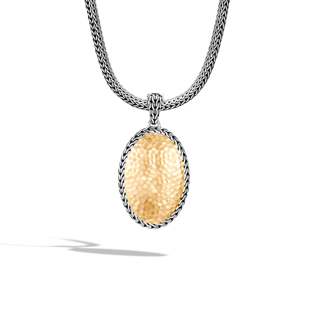 John Hardy Classic Chain Hammered Oval Pendant in 18K Gold and Silver on chain