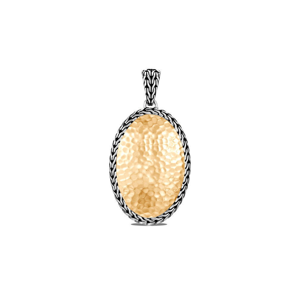 John Hardy Classic Chain Hammered Oval Pendant in 18K Gold and Silver front view