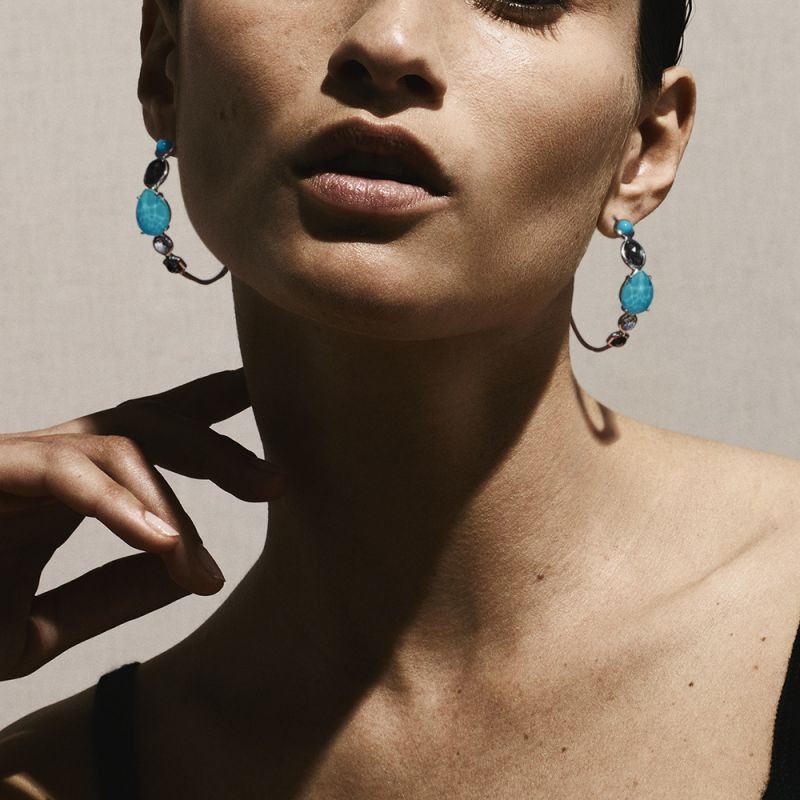 Ippolita Rock Candy Blue Gemstone Hoop Earrings in Silver on model