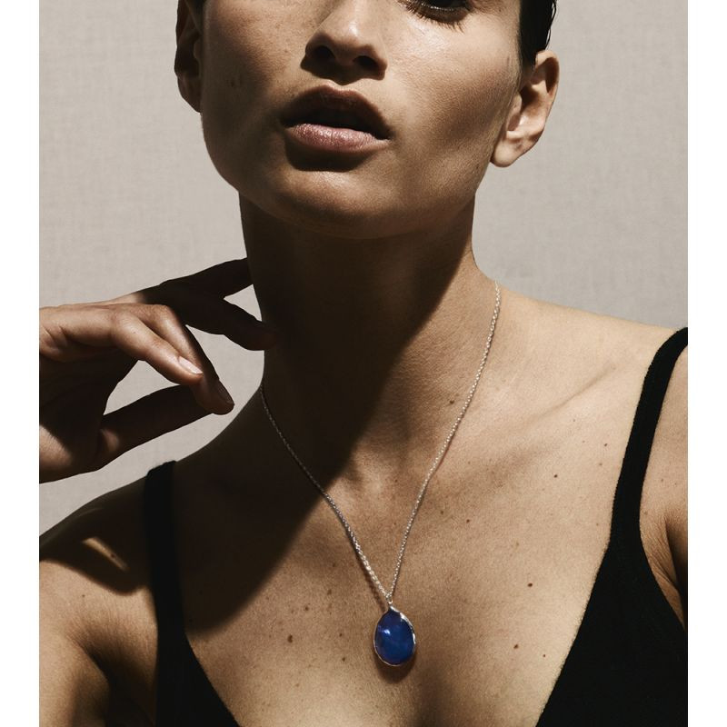 Ippolita 925 Silver Wonderland Large Blue Gemstone Teardrop Necklace on model