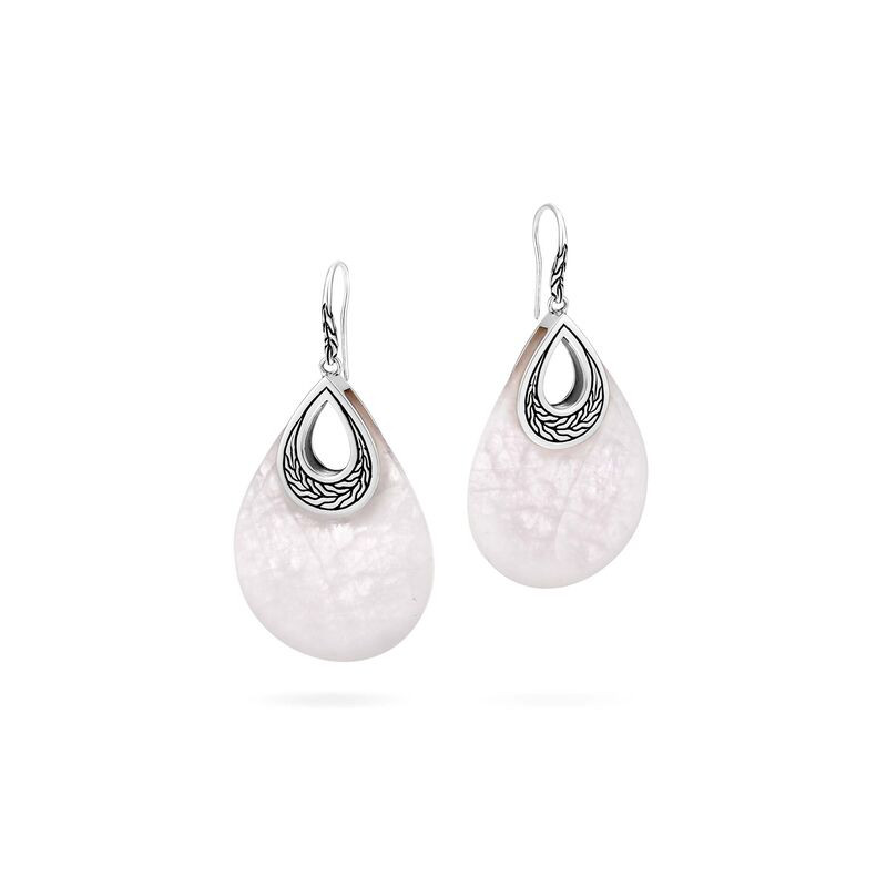 John Hardy Classic Chain Silver and White Quartzite Drop Earrings front view
