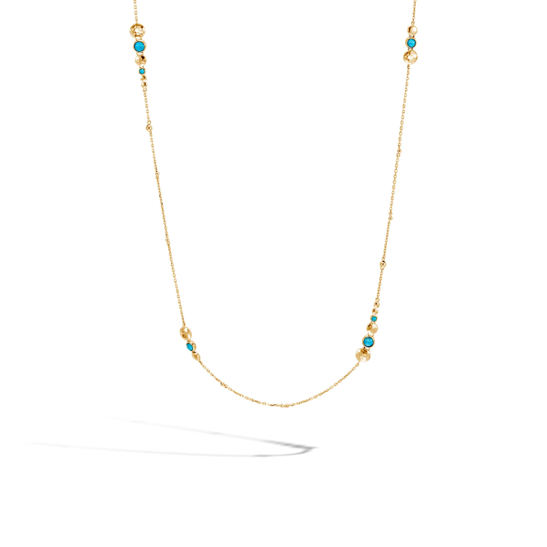 John Hardy Dot Turquoise Station Necklace in 18k Yellow Gold close up