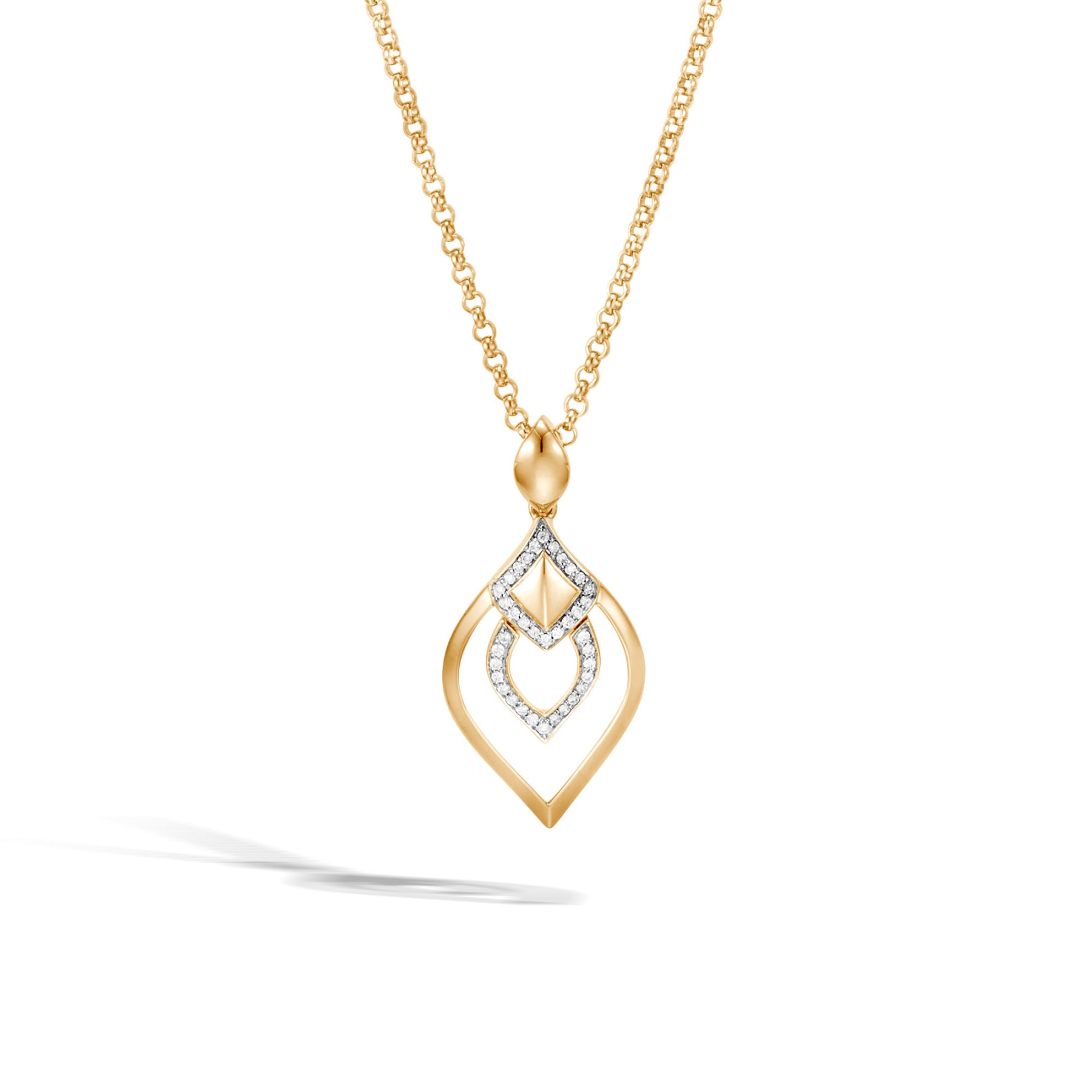 John Hardy Legends Naga Diamond Pendant Necklace in 18k Yellow Gold front view