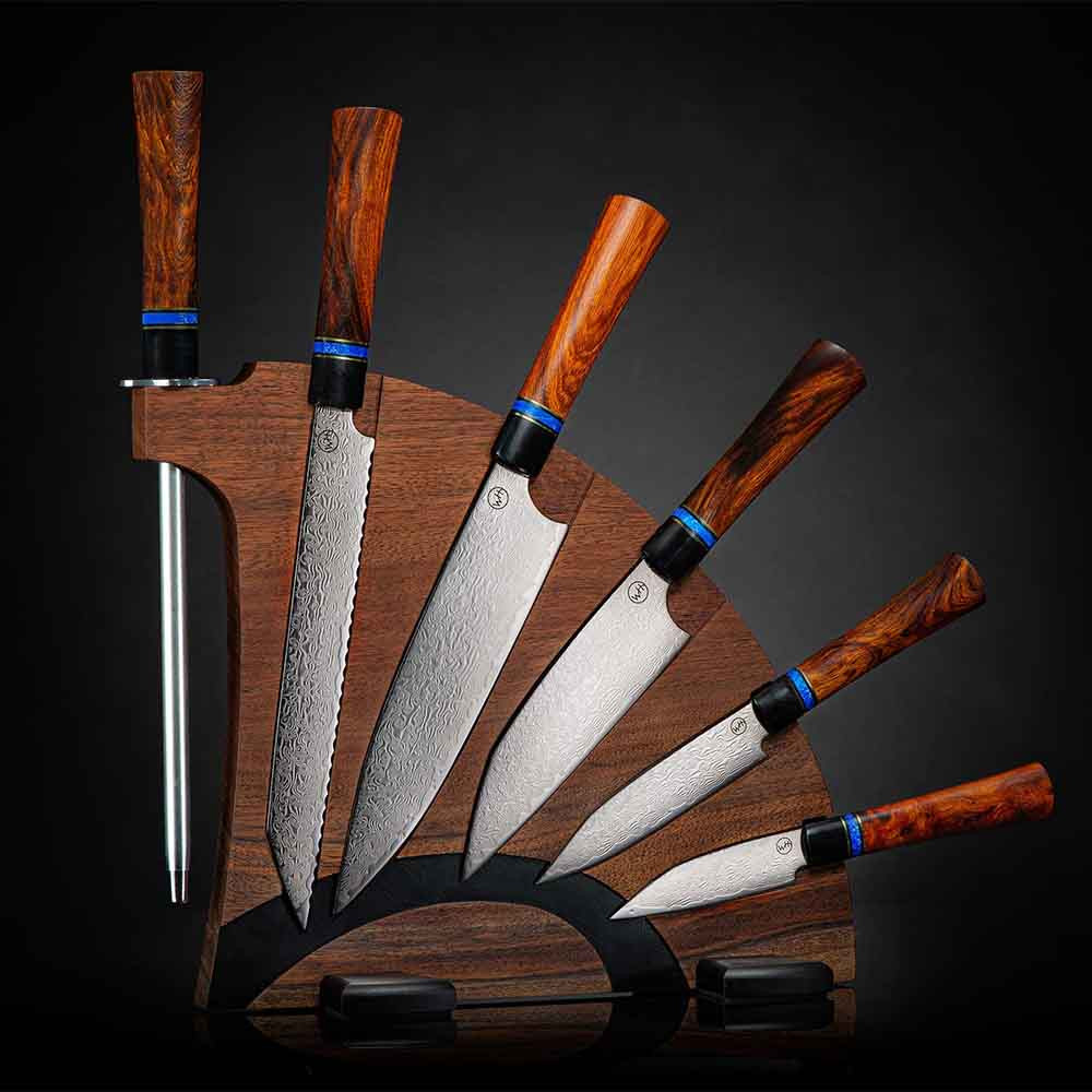 William Henry Kultro Gourmet Ironwood Cutlery Knife Set with Walnut Display Unit 