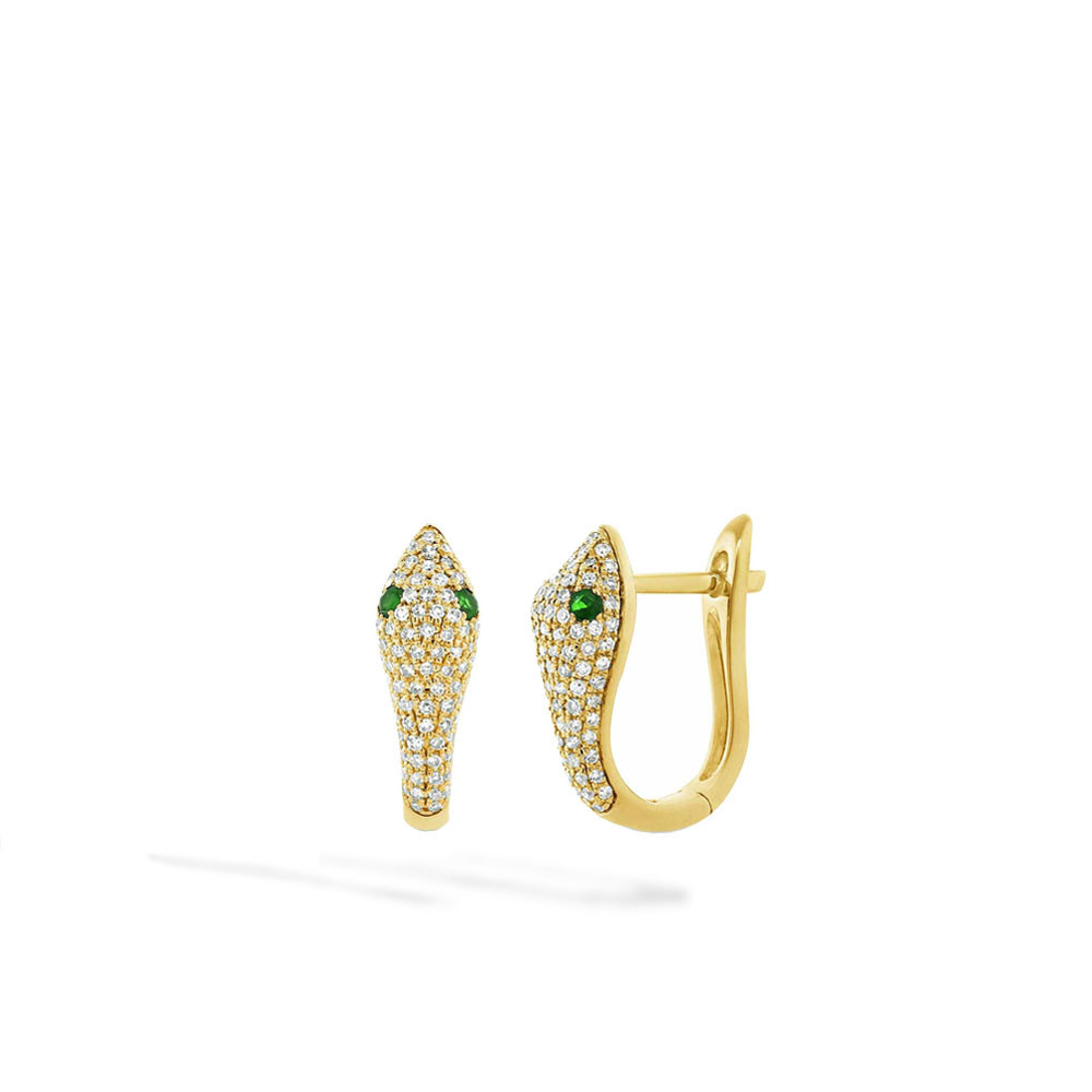 Diamond and Tsavorite Yellow Gold Snake Earrings 