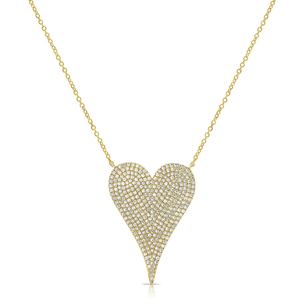 Large Diamond Heart Pendant Yellow Gold Necklace