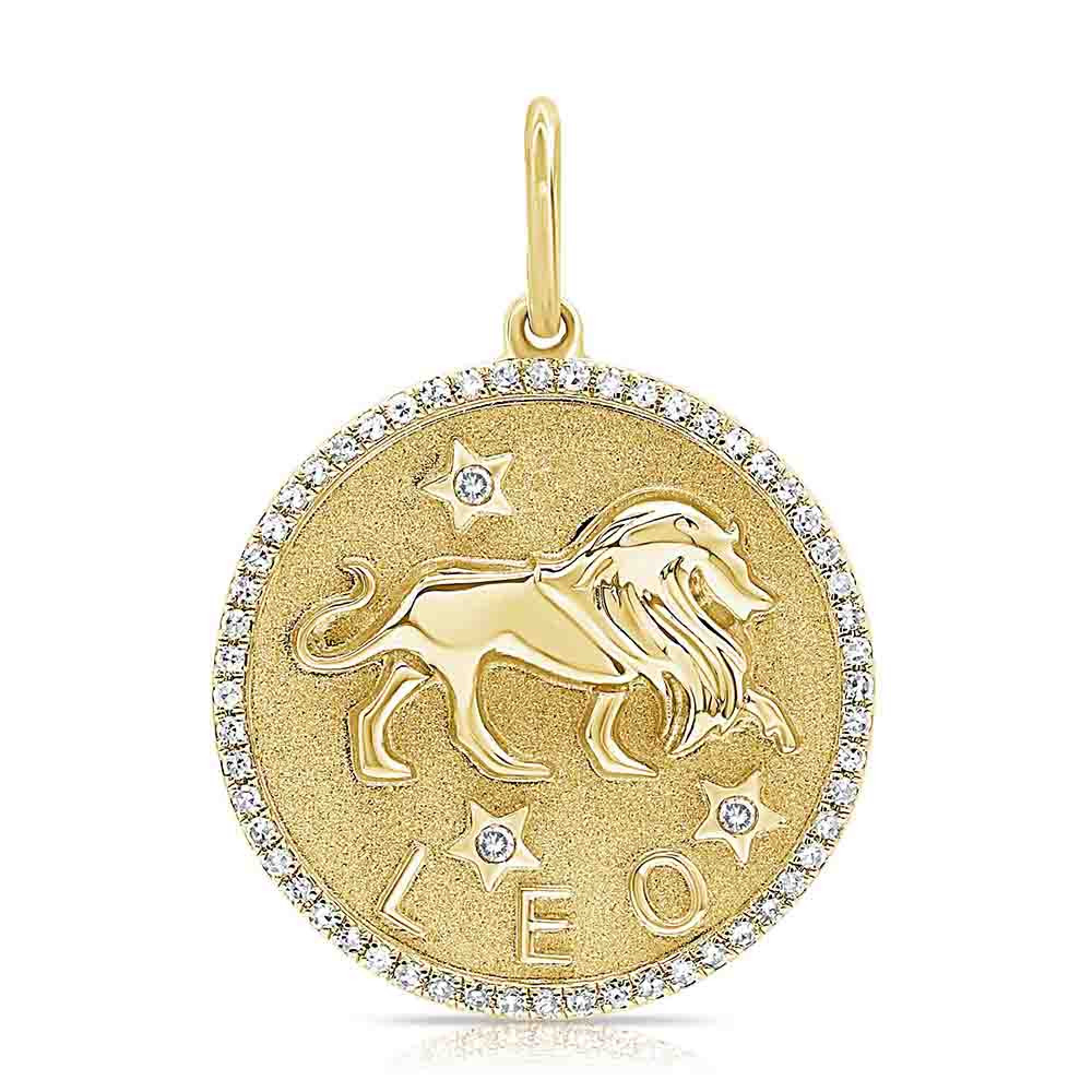 14k Gold and Diamond Pendant Leo Zodiac