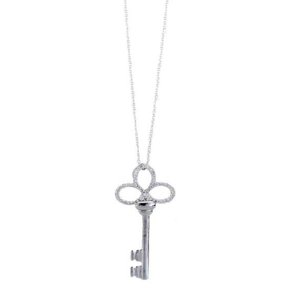 Roberto Coin Tiny Treasures 18kt White Gold Pave Key Pendant Necklace