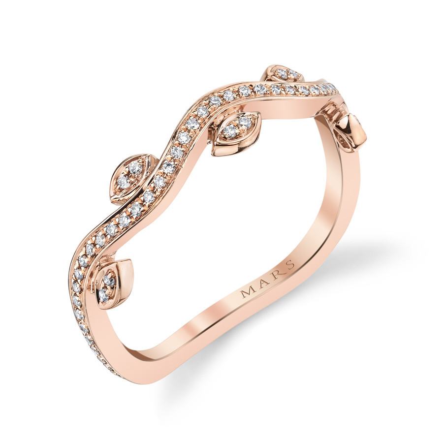 MARS Golden Blossoms Diamond Vine Leaf Wave Ring Angle View