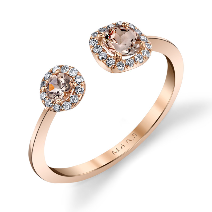 MARS Golden Blossoms Rose Gold Double Pink Morganite & Diamond Ring Angle View