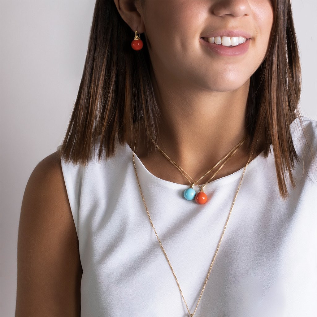 Marco Bicego Africa Boules Coral Necklace in 18K Gold on model