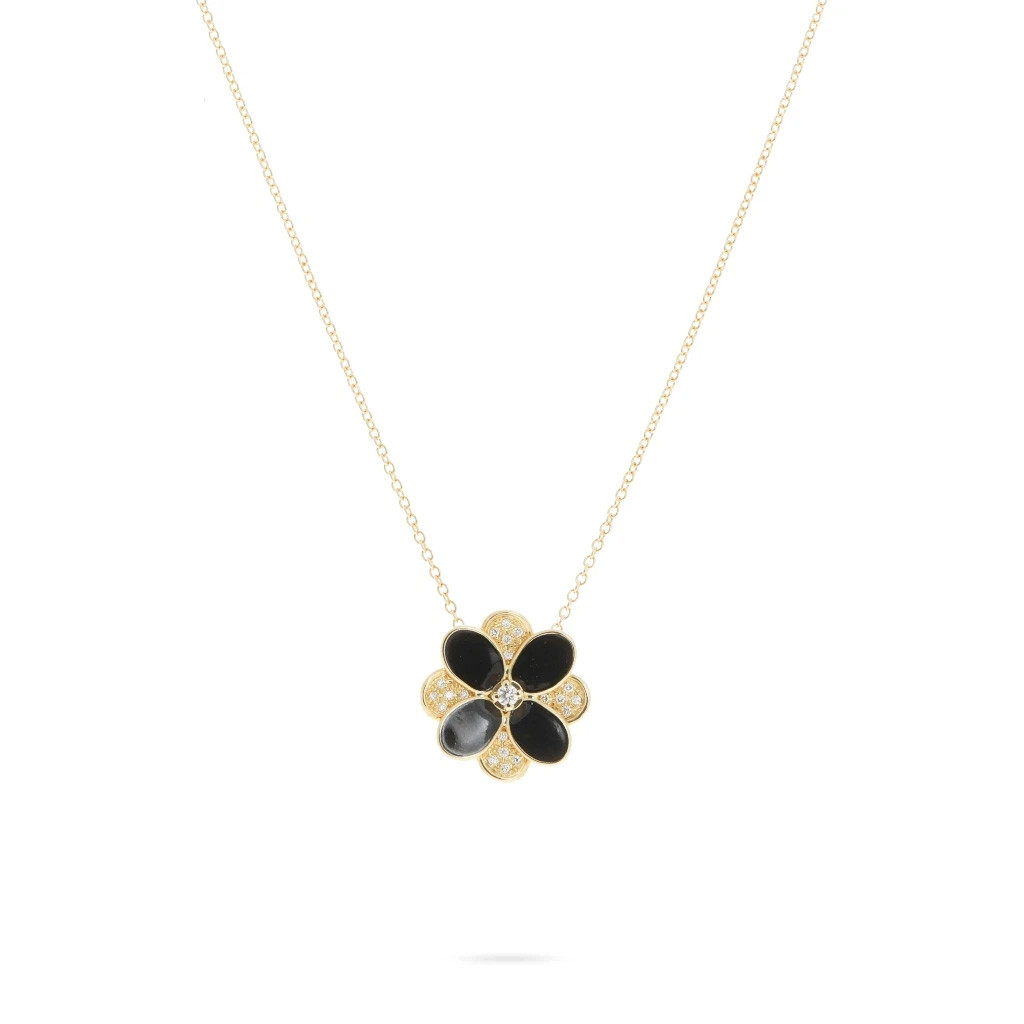 Marco Bicego Petali Black and Gold Flower Necklace with Diamonds main view