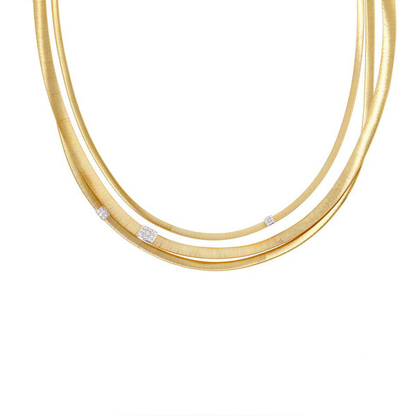 Marco Bicego Masai Yellow Gold Three Strand Diamond Necklace 