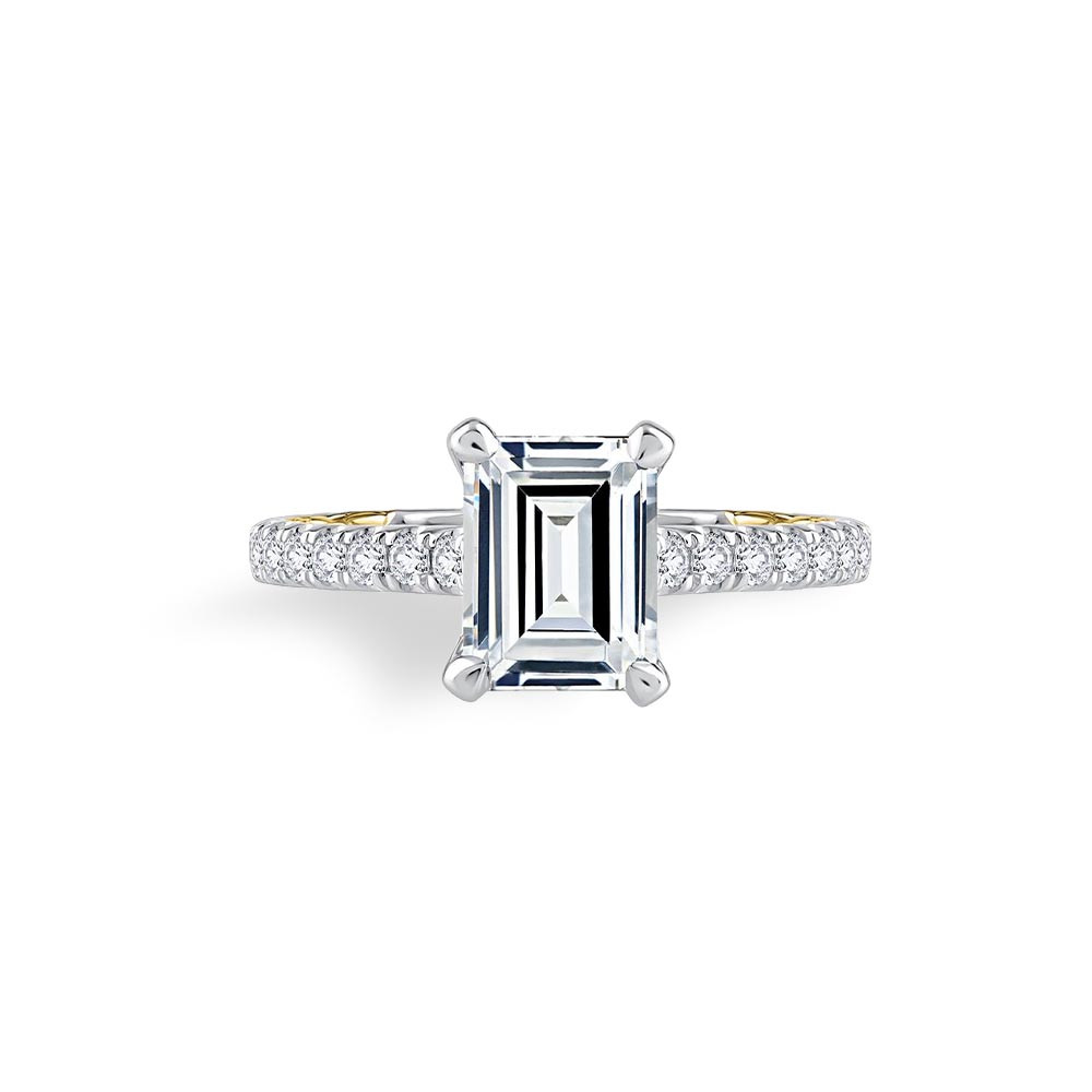 Quilted Thin Engagement Ring - Emerald Cut