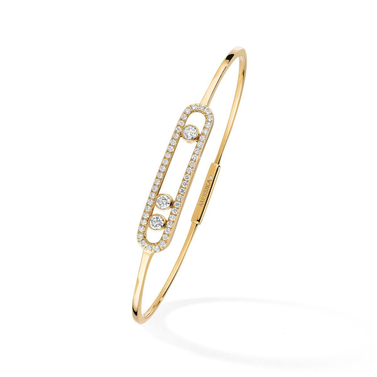 Messika Move Pavé Diamond Thin Cage Bangle in 18K Gold front view