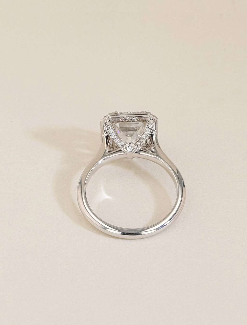Michael M 18K Gold Emerald Halo Diamond Engagement Ring Setting back view
