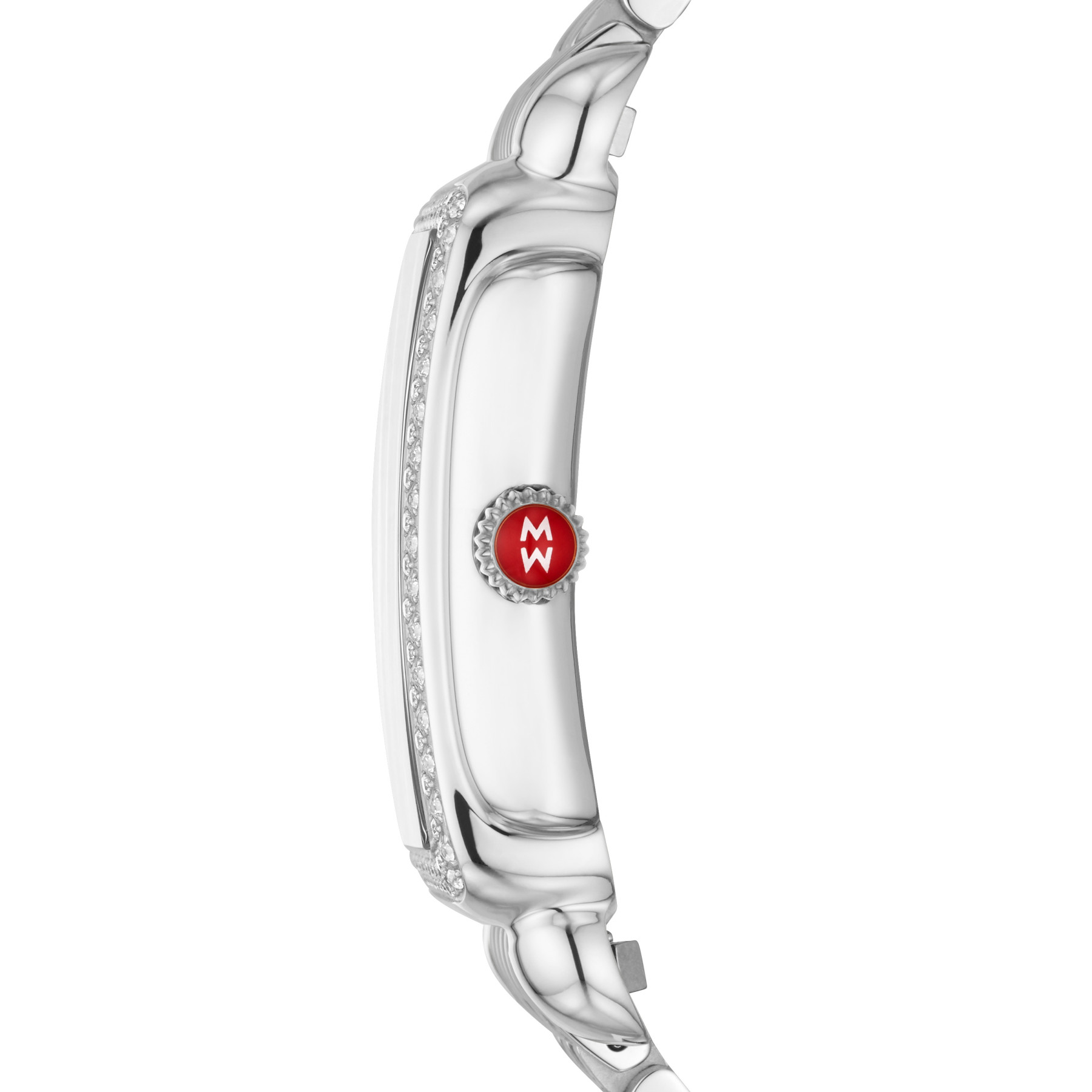 Michele Deco Park Steel Diamond Rectangle Watch – 26.5mm side view