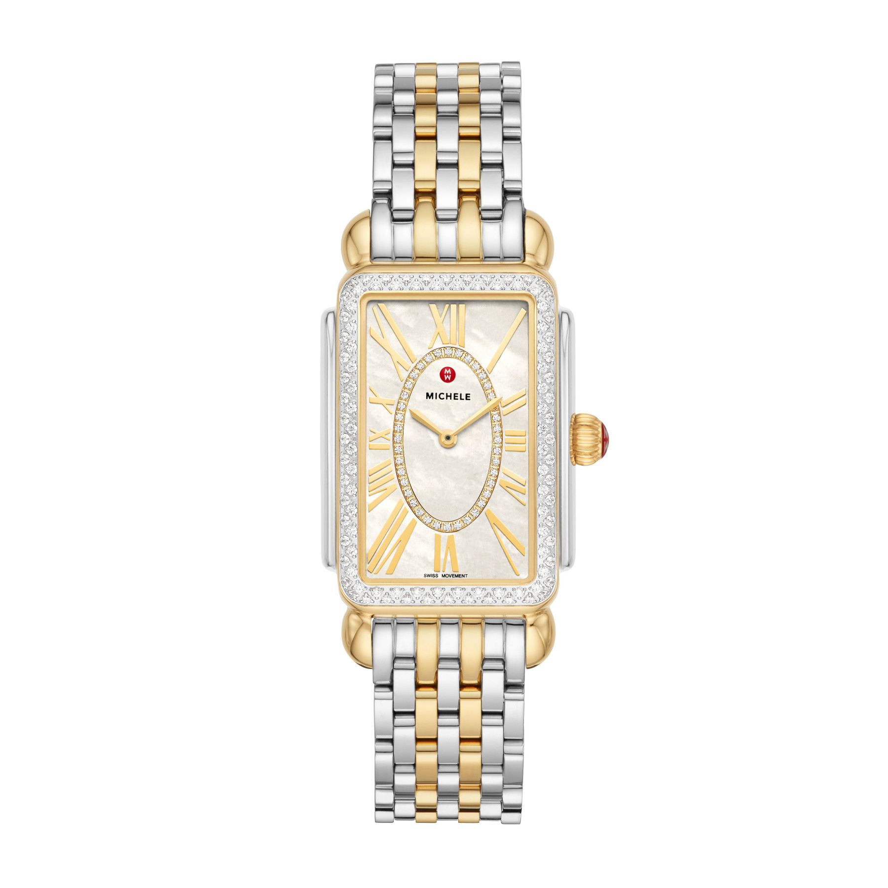 Michele Deco Park Gold and Steel Diamond Watch – 26.5mm front view