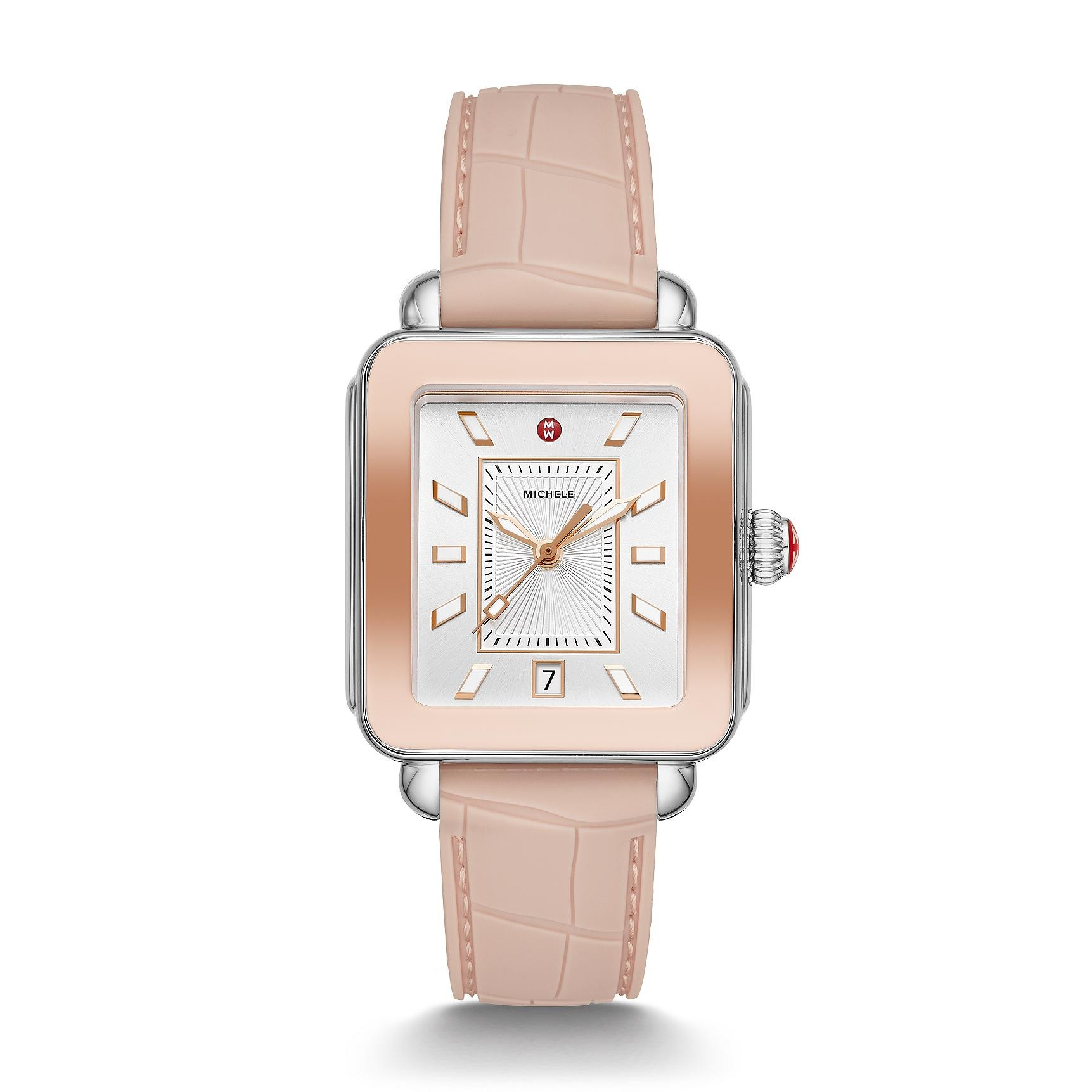 Michele Deco Sport Pink Gold Watch with Silver