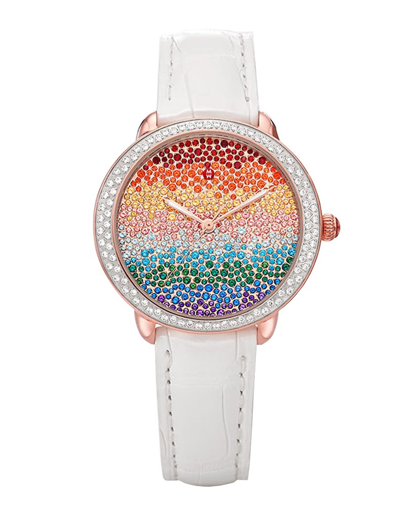 Michele Serein Carousel Rainbow Topaz Watch in Rose Gold