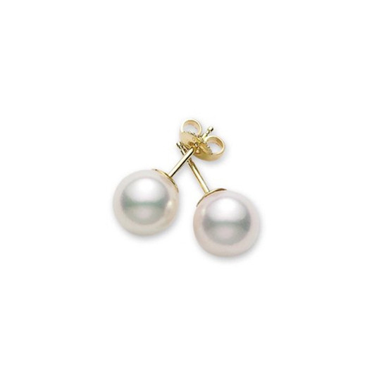 Mikimoto 7mm A+ Pearl Stud Earrings Yellow Gold