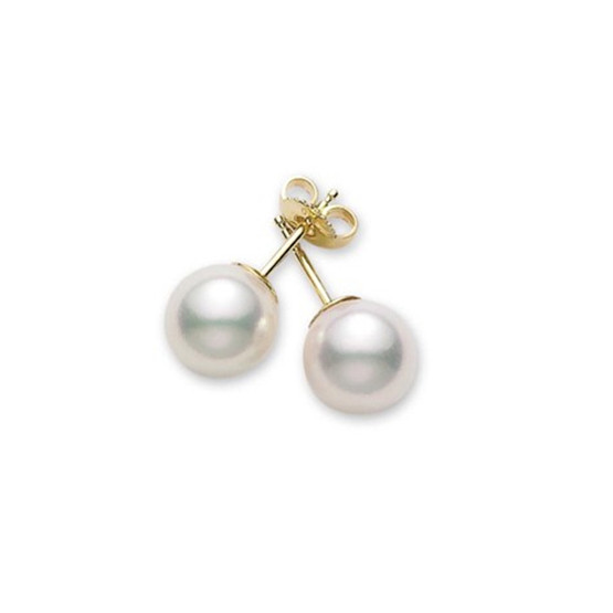 Mikimoto 9mm A Pearl Stud Earrings Yellow Gold
