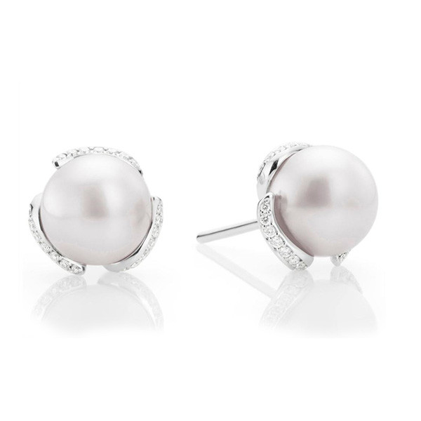 Mikimoto Embrace White Gold South Sea Pearl Diamond Stud Earrings
