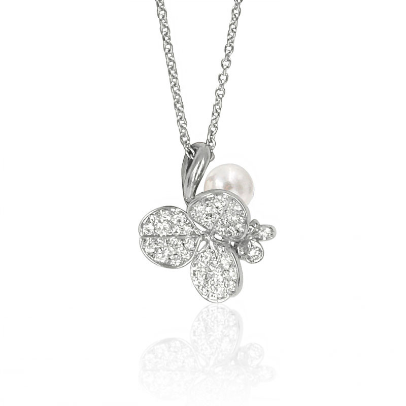 Mikimoto 18K White Gold Pearl Diamond Necklace