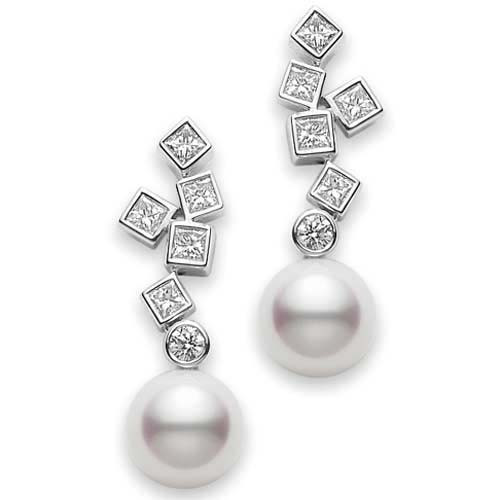 Mikimoto Akoya Pearl and Diamond White Gold Frost Earrings 7.5mm
