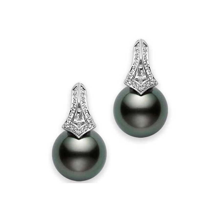 Mikimoto Black South Sea Pearl and Diamond Classic Elegance Earrings 