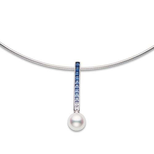 Mikimoto Elements of Life Akoya Pearl and Blue Sapphire White Gold Ocean Pendant 8mm