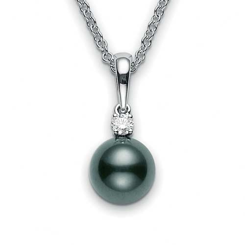 Mikimoto Black South Sea Pearl and Diamond White Gold Necklace 8.5 x 8mm