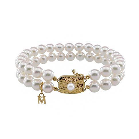 Mikimoto Cultured Pearl 18 Karat White Gold Vintage Beaded Link Bracelet |  Wilson's Estate Jewelry